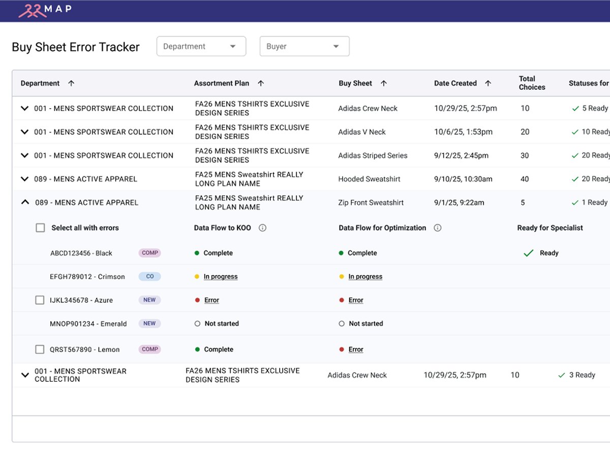 Buy Sheet Error Tracker interface